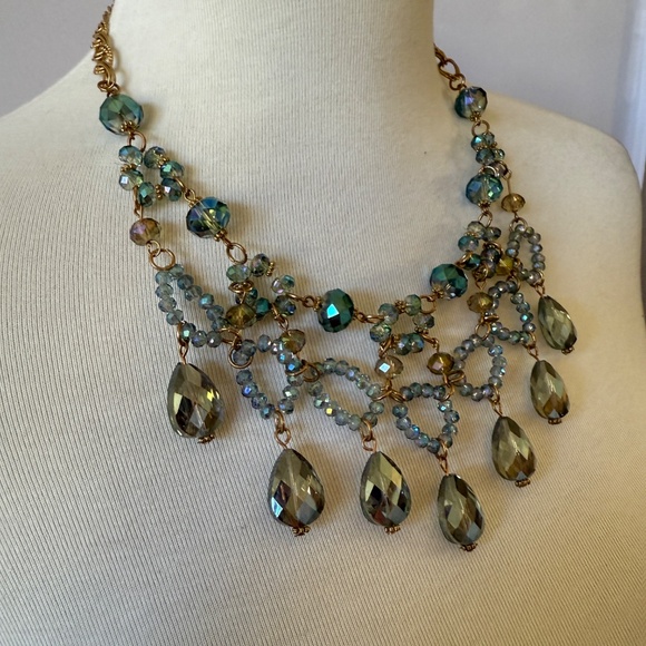 VICTORIAN INTRICATE NECKLACE BLUE BEADS OLD WORLD EDWARDIAN STATEMENT ORNATE - Picture 4 of 8